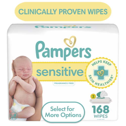 Pampers Sensitive Baby Wipes Unscented 168 Count Hypoallergenic Soft Water-Based