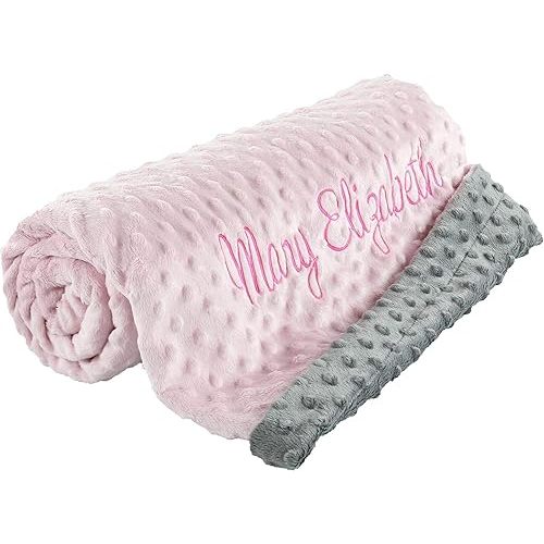 berry bebe Personalized Baby Blanket for Girls and Boys, Ships from USA Custom Baby Blankets, Personalized Gifts with Name, Plush and Cozy Pink Minky Dot, Gifts for Newborn, Newborn Essentials