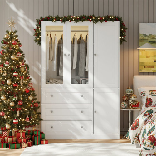 Wrought Studio™ Wardrobe Closet With Drawers And Light
