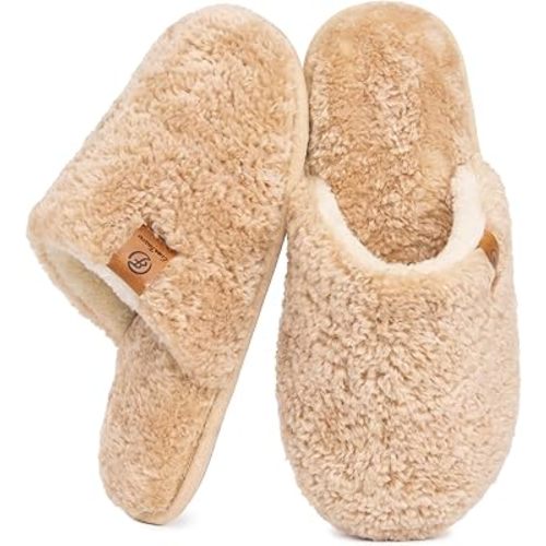 EverFoams Women's Fuzzy Slip-on Slippers Warm Cozy Soft Lightweight Memory Foam Indoor House Shoes