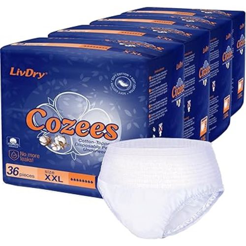 Cozees Disposable Period Underwear for Women, Menstrual and Postpartum High Absorbency, Cotton Covered Comfort, Made in USA (36 Count, XX-Large)