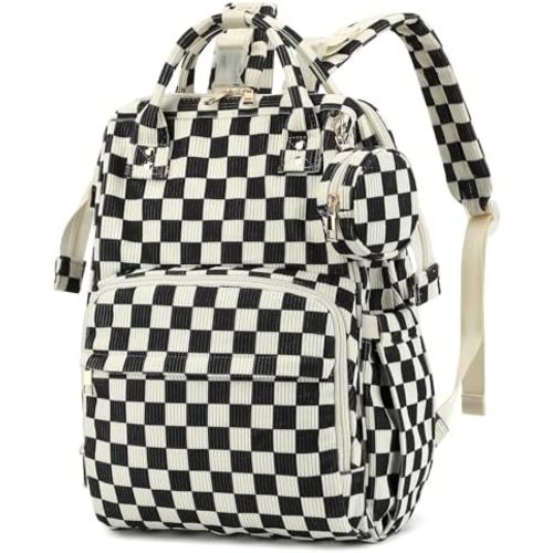 Baby Diaper Bag Backpacks for Mom Dad, Corduroy Large Capacity Multifunction Nappy Bag with Pacifier Case, Baby Travel Essentials Diaper Backpack for Boys Girls - Checkered Black