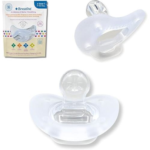 Breathe Orthodontic Baby Pacifier – Natural Oral & Facial Development – BPA-Free, Latex-Free, Pediatrician Developed – 100% Silicone 2 Pack (7-12 Months)