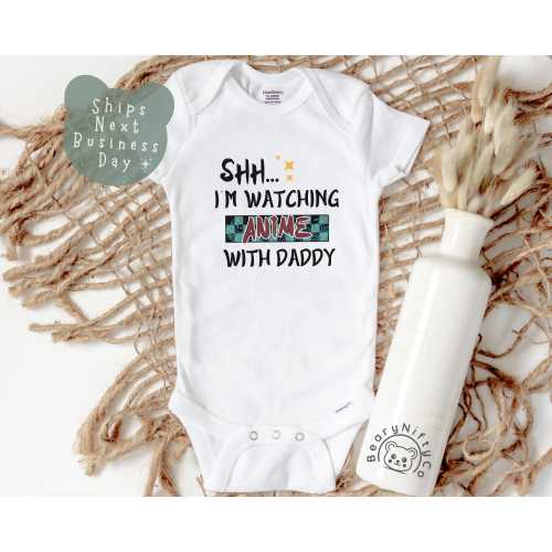 Anime Baby Onesies® Brand, Shh I’m Watching Anime With Daddy Baby Bodysuit, Anime Baby Shower Gift for Manga Lover New Dad