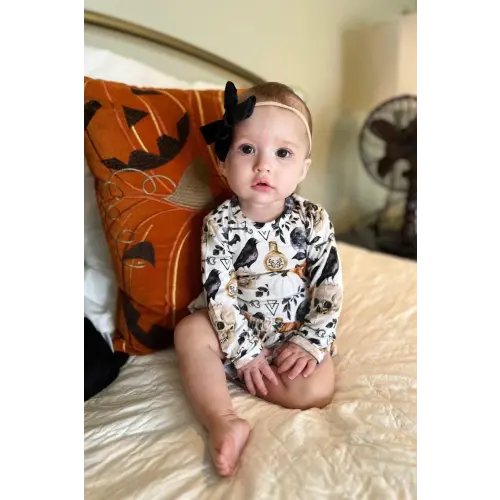 Skulls, Crows, & Pumpkins Skirted Baby Bodysuit | Baby Dress