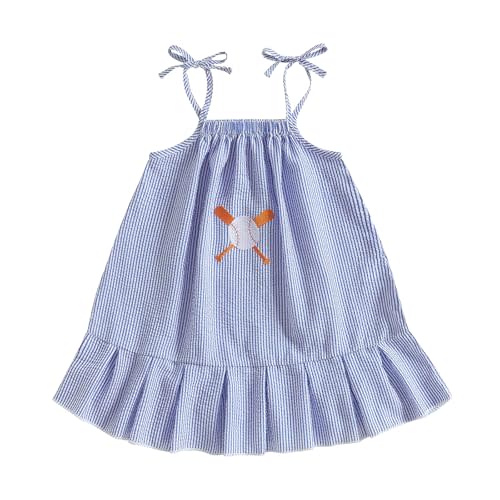 Baby Girls Sports Dress Toddler Seersucker Dress Sleeveless Baseball/Golf Embroidery Sundress Casual Summer Outfit