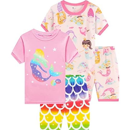 Little Hand Toddler Girls Pajamas 4 Pieces Pjs Sleepwear Summer Children Jammies Cotton Short Sets for 2-7T