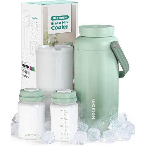 Breast Milk Cooler Bottle - 12H+ Ice-Cold/24H Safe Storage, Compatible with Spectra Pumps, TSA Approved Travel Chiller, 18oz (2x9oz) Lightweight Leakproof Container for Work, Green