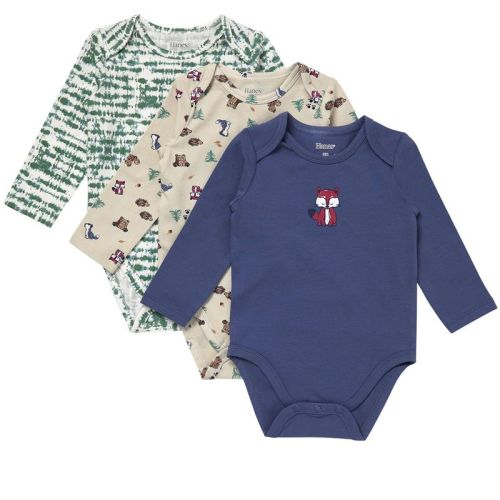 Hanes Pure Comfort Baby Long Sleeve Bodysuits, Organic Cotton, Boys & Girls, 3-Pack Beige/Teal Assortment 12MTH