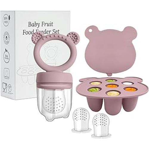 Baby Fresh Food and Fruit Feeder | Breastmilk Popsicle Molds | Silicone Feeder Set for 4M+ Infant Self Feeding (Purple)