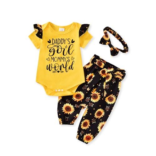 AMAWMW Baby Girl Clothes Set Daddys Little Girl Ruffle Romper Top Camouflage Pants Newborn Infant Baby Girl Outfit