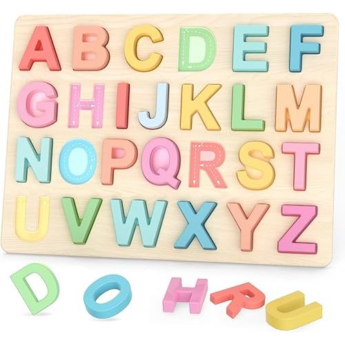 Zeoddler Alphabet Puzzles, ABC Shape Puzzles for Kids, Educational Toys for Toddlers, Preschool Learning Activities, Gift for Girls Boys