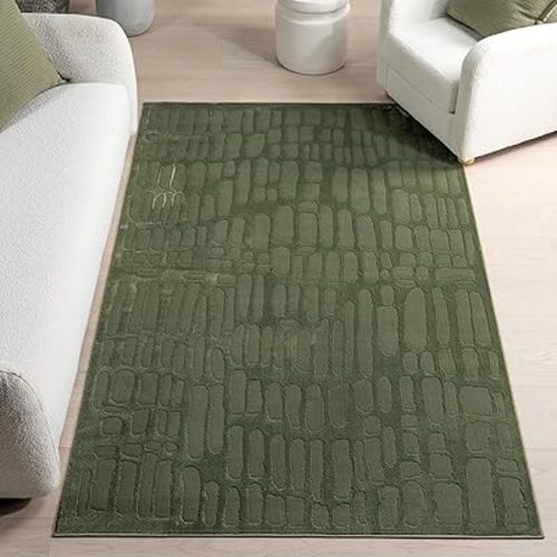 nuLOOM 5' x 8' Indoor Area Rug, 100% Recycled PET, Machine Washable, Oeko-TEX Certified, Medium Pile, Pet-Friendly, Belen Modern Abstract Forest Green