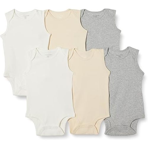 Amazon Essentials Unisex Babies' Sleeveless Bodysuits, Pack of 6