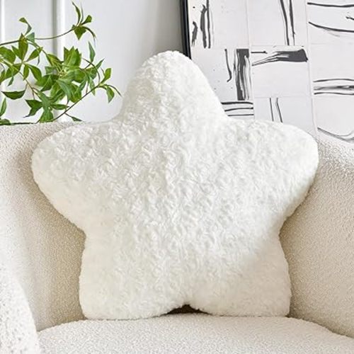 Star Pillow, 14.9" Star Shaped Plush Pillow for Couch Bed Sofa, Cute Decorative Throw Pillows with Soft Faux Fur Room Decor for Bedroom Living Room (Pink)
