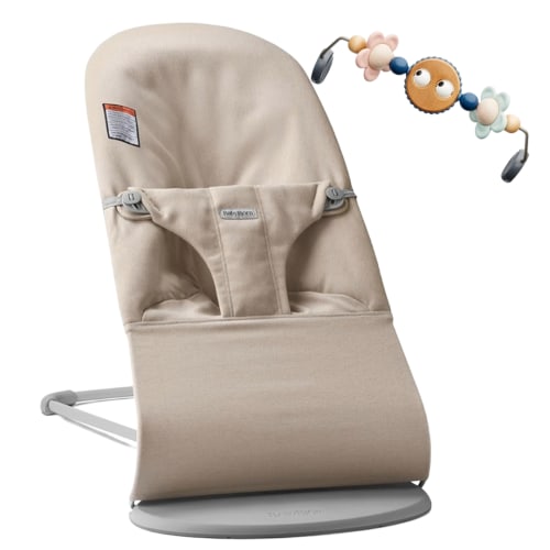 BabyBjörn Bouncer Bliss - Light Beige / Woven Mélange w/ Toy Bar Googly Eyes Pastels