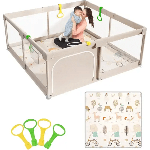 Mloong Baby Playpen with Mat, 59x59 Inches Extra Large Playpen for Babies and Toddlers, Indoor & Outdoor Activity Center, Safety Baby Fence
