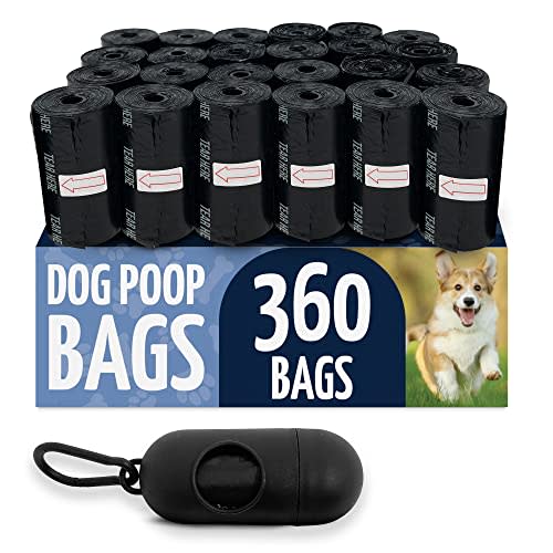 Reli. Dog Poop Bags w/Holder (360 Pack - 24 Rolls) | Leash Clip Dispenser | 9x13" Large Dog Bag for Poop | Black Pet Waste Carrier Refills w/Clip Dispenser | Unscented, Leak Proof
