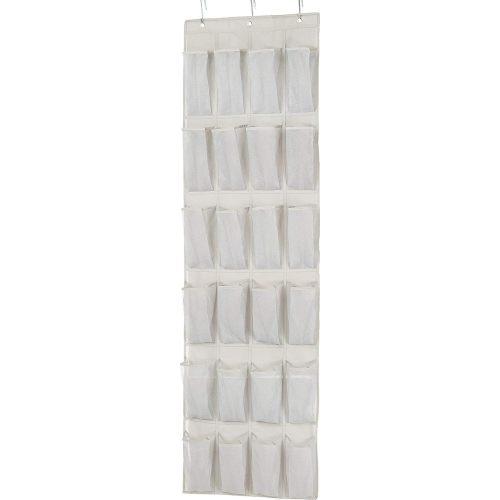 Amazon Basics 24 Medium Mesh Pocket Over-the-Door Hanging Shoe Organizer, Space Saving Shoe Storage, Light Grey
