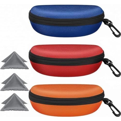 ZONLY 3 Pack Sunglasses Case Portable Travel Zipper Eyeglasses Case Hook With Cleaning Cloth