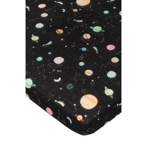 Loulou Lollipop Muslin Fitted Crib Sheet - Planets: Rayon Bamboo Blend, 120 Thread Count, Galaxy Pattern