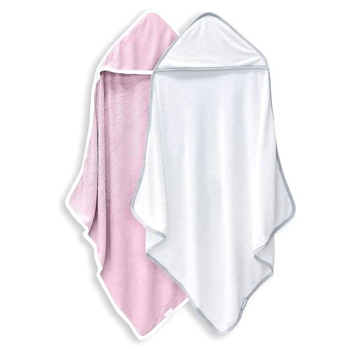 2 Pack Baby Bath Towel - Rayon Made from Bamboo, Ultra Absorbent - Ultra Soft Hooded Towels for Kids - X Large Size for 0-7 Yrs (White and Pink, 37.5 x 37.5 Inch)