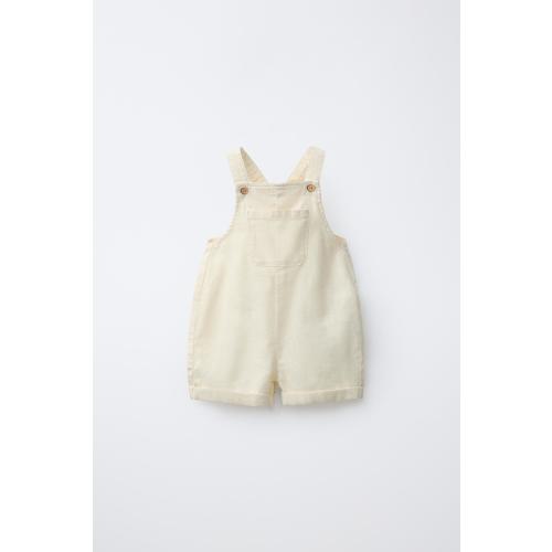 LINEN AND COTTON OVERALL SHORTS - Light yellow | ZARA United States