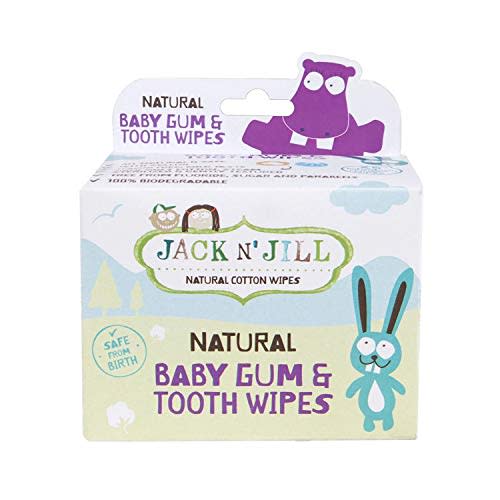 Jack N' Jill Baby Gum & Tooth Natural Cotton Wipes - Baby Mouth Wipes for Teeth, Tongue, & Gums, Contains Only Water & Xylitol, Free from Fluoride & Sugar - 25 Count, Individually Wrapped