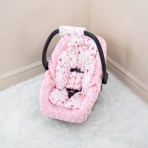 Girly Pink Sparkle Baby Car Seat insert Cushions Set:  Head and Body Rest - Car Seat Straps Cushions - Baby Car Seat Accessories