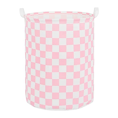 Large Foldable Laundry Basket Organizer Holder portable tall collapsible laundry hamper nusery Storage Basket Bin with Handles (Waterproof Lining, Pink Racing Flag)