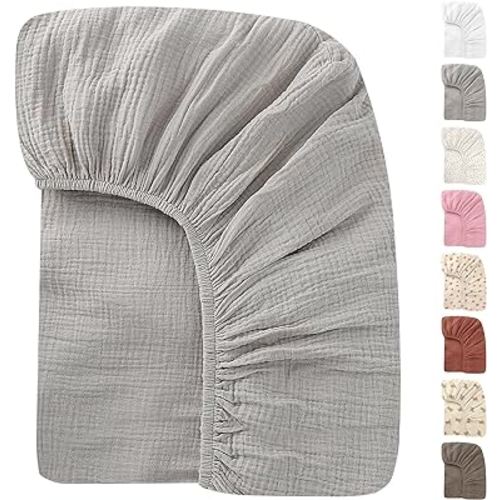 52x28 Inches Muslin Crib Sheets Fitted Crib Mattress Sheet for Baby Girls & Boys, 100% Cotton, Soft Boho Neutral Toddler Bedding Bed Sheets Fits Well Standard Size Crib Mattress 28x52 Inches