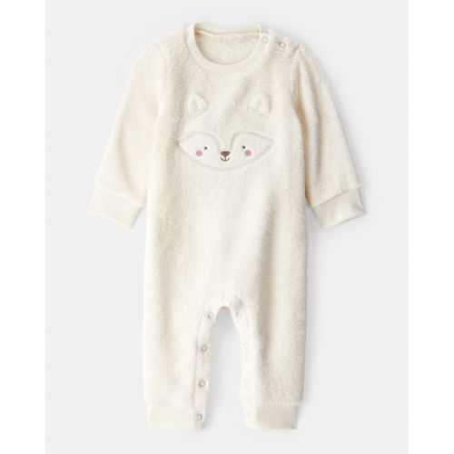 Baby Girl Fox Velour Long-Sleeve Snug Fit Jumpsuit - Cream