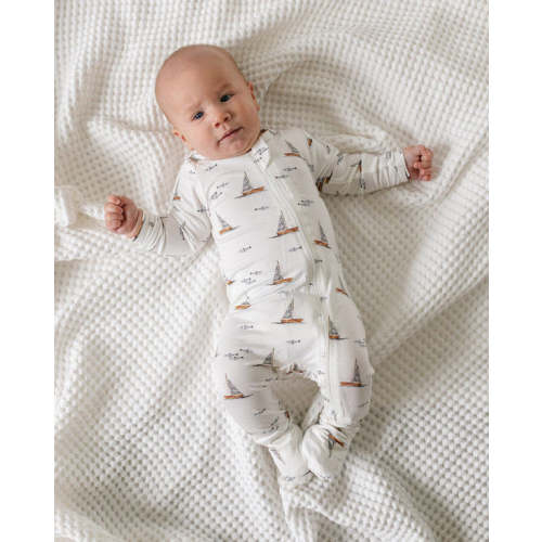 Bamboo Zipper Romper - Harbor – Pine Kids Co