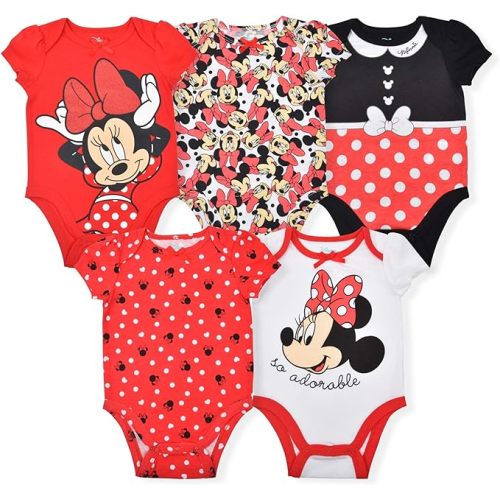 Disney Minnie Mouse Fabulous 5 Pack Girls Bodysuits for Newborns Babys and Infants