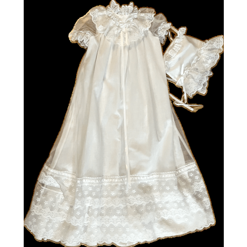 "Little Things Mean a Lot" White Christening Gown & Bonnet 0-3 Month