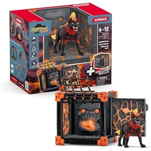 Schleich Eldrador Creatures - 27 PC Lava Battle Cave with Dog Toy Playset - Hell Hound Figurine Set for Boys and Girls with Expandable Fortress - Interactive, Imaginative Play for Kids Ages 7+ | 42674