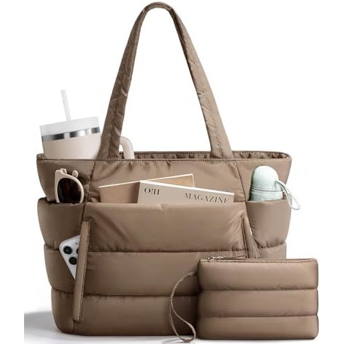 Bagstellar Puffer Tote Bag for Women, Lightweight Puffy Travel Gym Work Bag