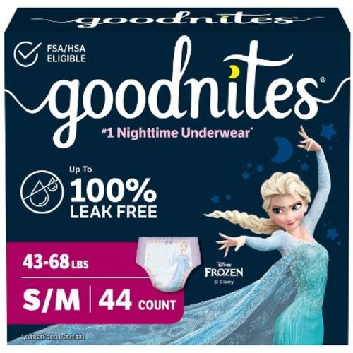 Goodnites Girls' Nighttime Bedwetting Disposable Underwear - Size S/M - 44ct: Hypoallergenic, Leak Guards, Pull-On Design, Disney