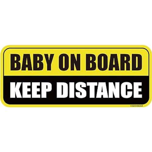 GEEKBEAR Baby on Board Car Magnet - Colorful, Reflective, Weather-Resistant - Rectangular 8.7 x 3.5 in (Yellow/Black)