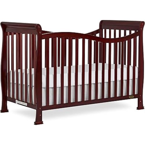 Dream On Me Violet 7-in-1 Convertible Full-Size Baby Crib with Toddler, Day & Full Bed Conversion in Cherry, GreenGuard Gold & BSA, 4 Mattress Heights, Sustainable Pinewood