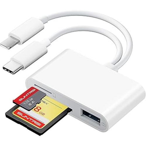 SD Card Reader for iPhone iPad Camera with USB C, Dual Card Slot USB 3.0 Memory Card Reader Supports SD/TF Card Trail Camera Viewer SD Card Adapter Portable Micro SD Card Reader No App Plug and Play