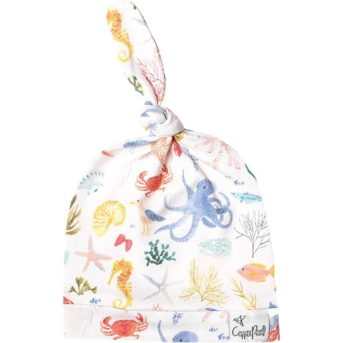 Copper Pearl Baby Beanie Hat Top Knot - 0-6 Months - Nautical