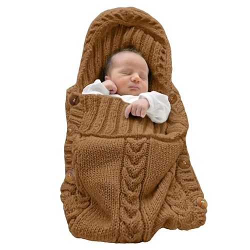 XMWEALTHY Newborn Baby Wrap Swaddle Blanket Knit Sleeping Bag Receiving Blankets Stroller Wrap for Baby Coffee 0-6 Month