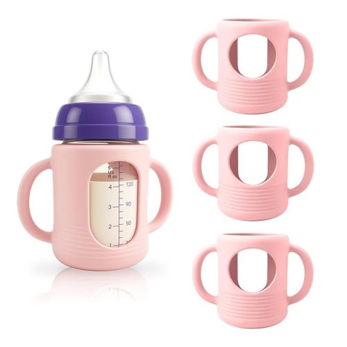3-Pack Silicone Sleeves for New Lansinoh & Pigeon Glass Baby Bottle 5 oz | BPA-Free Drop-Resistant Baby Bottle Sleeves with Handles, Compatible with New Lansinoh & Pigeon Glass Bottles