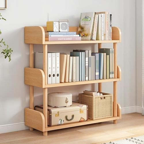 OSCHF 3-Tier Wooden Open Bookcase - Modern Display Bookshelf with Top Edge and Solid Wood Frame for Home and Office, Storage Cabinet, Oak
