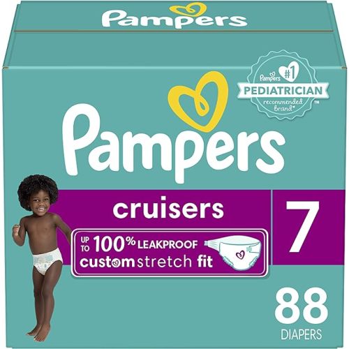 Pampers Cruisers Diapers - Size 7, 88 Count, Disposable Active Baby Diapers with Custom Stretch