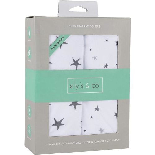 Ely’s & Co. Patent Pending Waterproof Changing Pad Cover|Cradle Sheet 2-Pack Set for Baby Boy - 100% Cotton, Jersey Knit Cotton Sheets with Waterproof Lining — Grey Stars