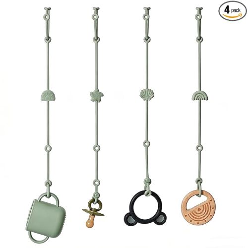 Andy Bear Toy Straps for Baby Toy Safety Straps Silicone High Chair Toys Straps Toddler Bottle Straps for Strollers, High Chair, Car Seat, Stroller Accessories-Sage