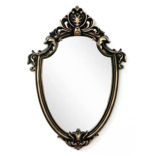 Eaoundm 16.5 x 11.5inch Vintage Mirror Antique Mirror Shield Shape Plastic Frame (Vintage Gold)