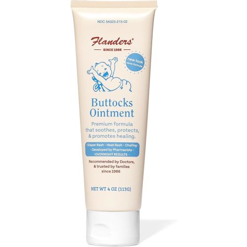 Flanders Buttocks Ointment – Zinc Oxide Diaper Rash Cream, 4oz Tube, Thick Barrier Paste for Baby & Adult Skin, Heat Rash, Chafing & Irritation Relief